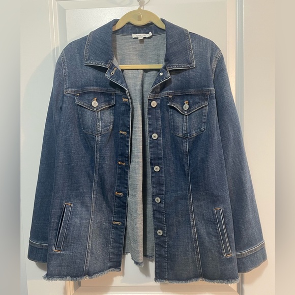 Chico's Jackets & Blazers - Chico’s Classic Blue Jean Jacket with Front Pockets and Raw Edge Hem Sz Large